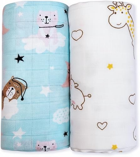 Miniatura 10 de NOOVIA Paquete de 2 mantas de muselina para bebé, 70% bambú, 30% algodón, grande de 43 x 47 pulgadas, hojas de flores de amapola y durazno sólido,