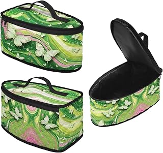 Green Marble Butterfly Print Steam Iron Travel Case and Storage Organizer Bag, Quilted Dustproof Holder with Handle, Portable Scratchproof Carrier for Home and Outdoor