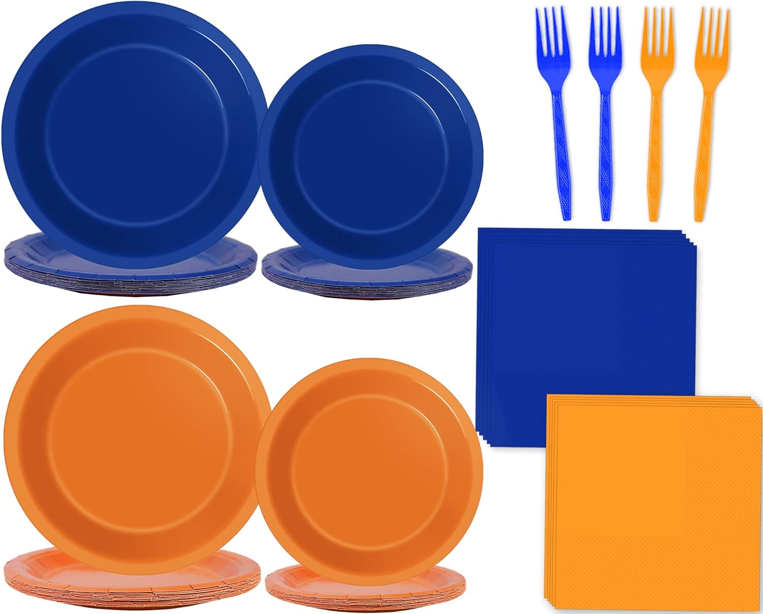 Wiooffen 96 Pcs Orange and Blue Birthday Party Plates