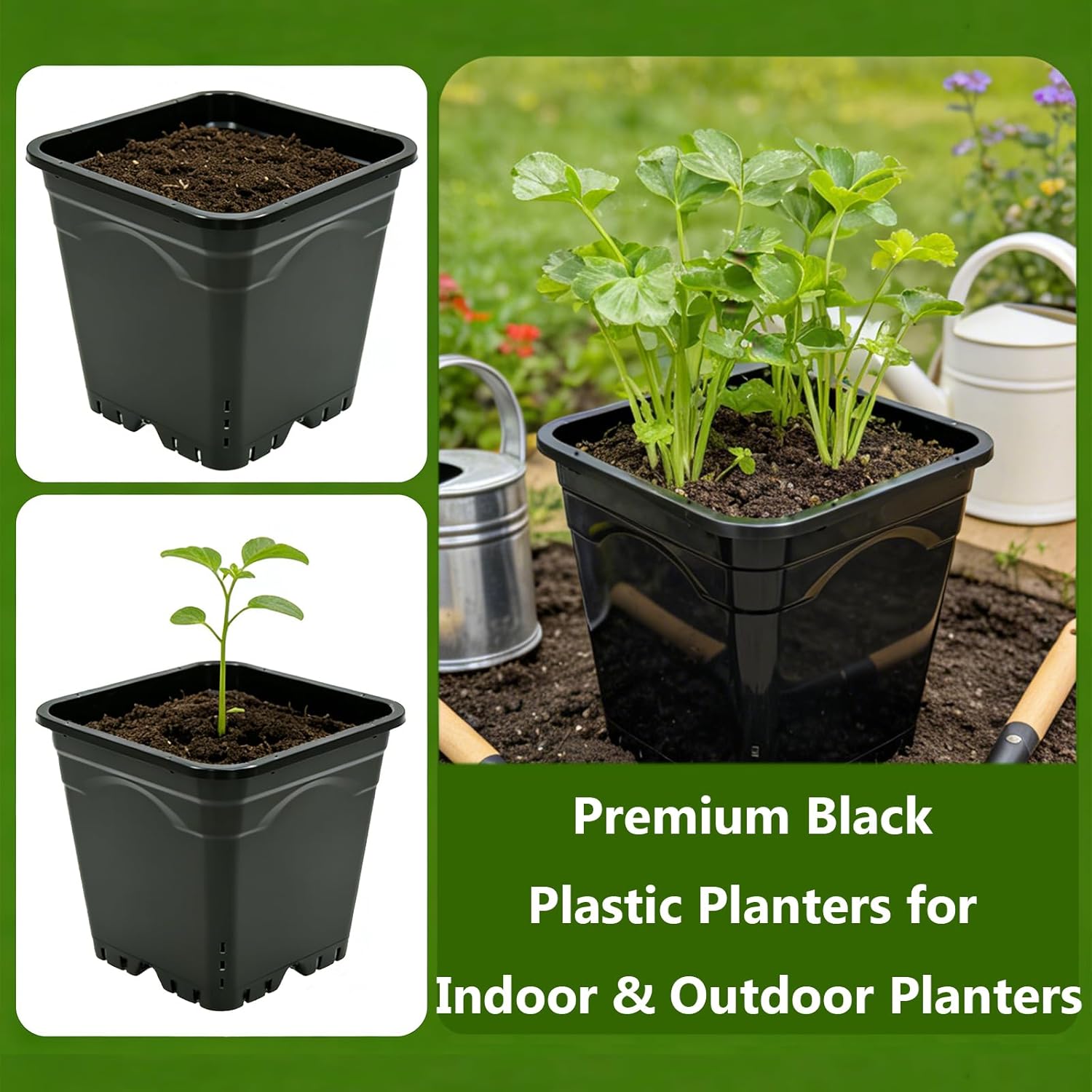 HG12X12SW 20 Pack 6 Gallon Large Square Nursery Pots, 12 x 12 Inch Black Plastic Plant Nursery Pots Garden Planter for Planting Flowers