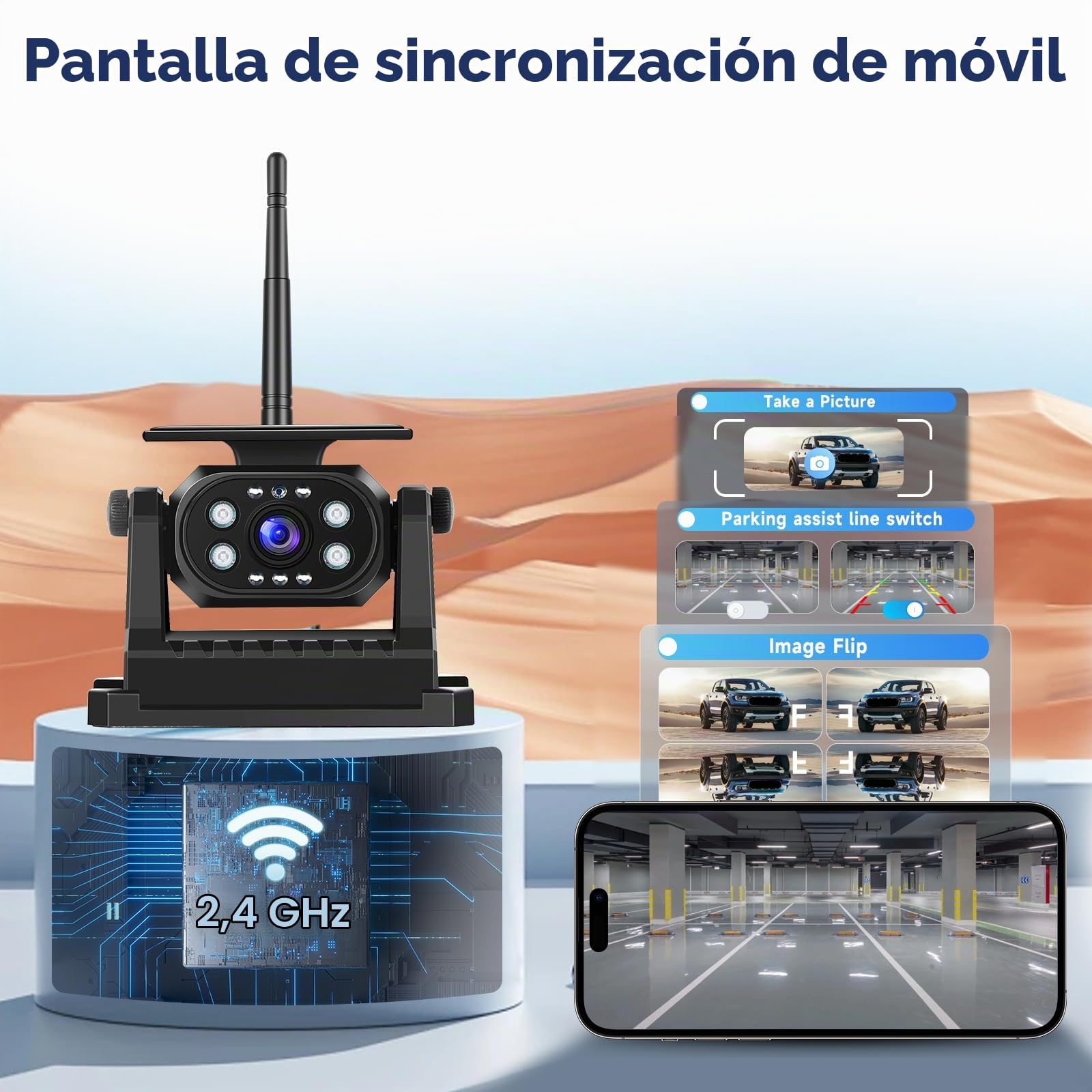 Hodozzy cámara de Marcha atrás para Coche Inalambrica, Carga Solar, Base magnética Cámara Trasera Coche WiFi IP68 Impermeable & Visión Nocturna & Gran Angular para Caravana Camión RV Remolque