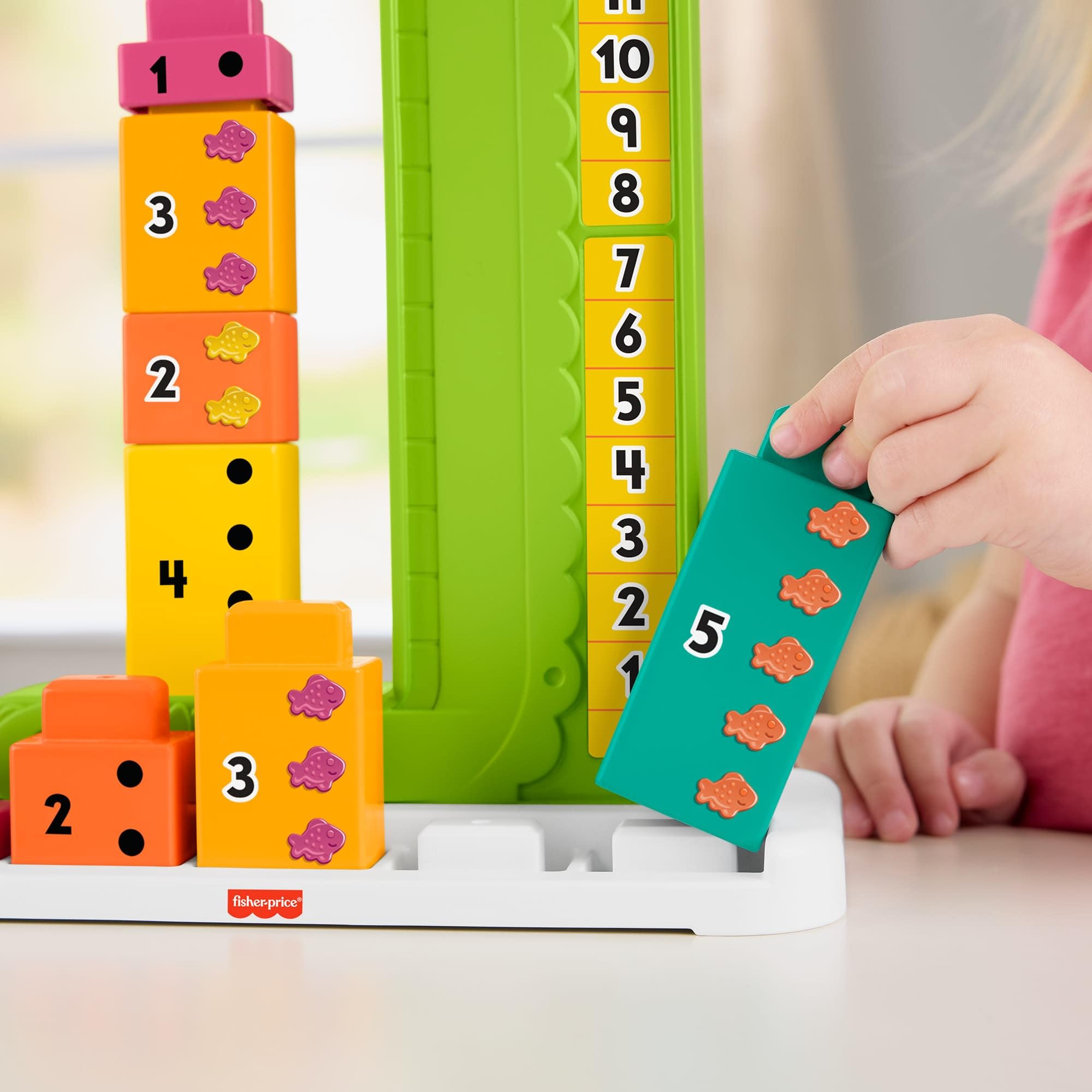 Fisher-Price Aligator Nauka liczenia Zabawka edukacyjna Zestaw 10 klocków z zabawą w liczenie, zabawka dla przedszkolaków w wieku od 3 lat, JCT13