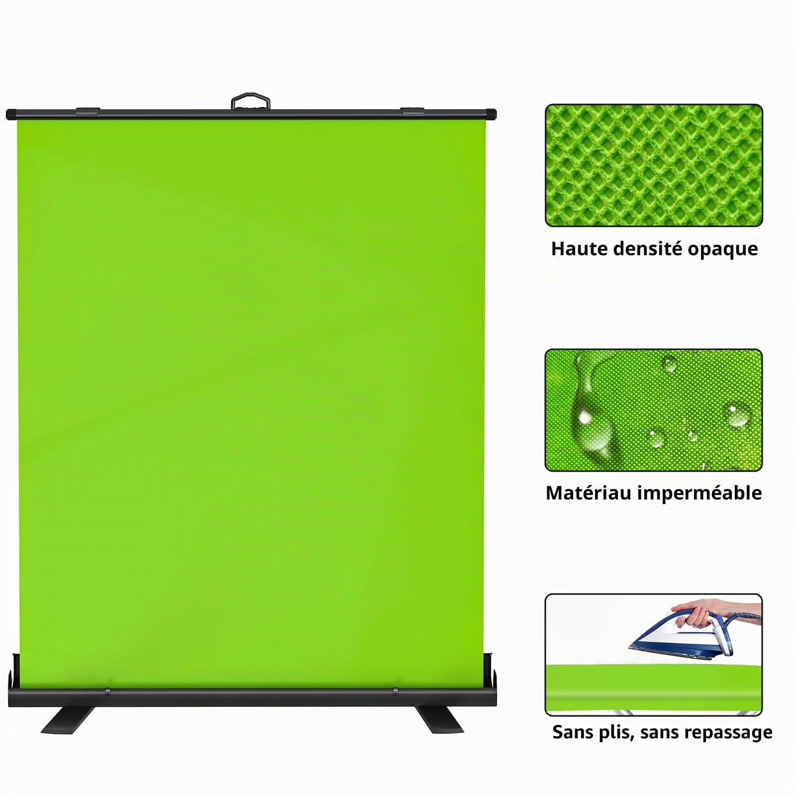 WASJOYE Toile de Fond Verte Portable, Green Screen Chromakey Professionnelle pour Photo, Vidéo, Jeux en Direct, Studio Virtuel, TikTok VTuber(150 * 200CM)