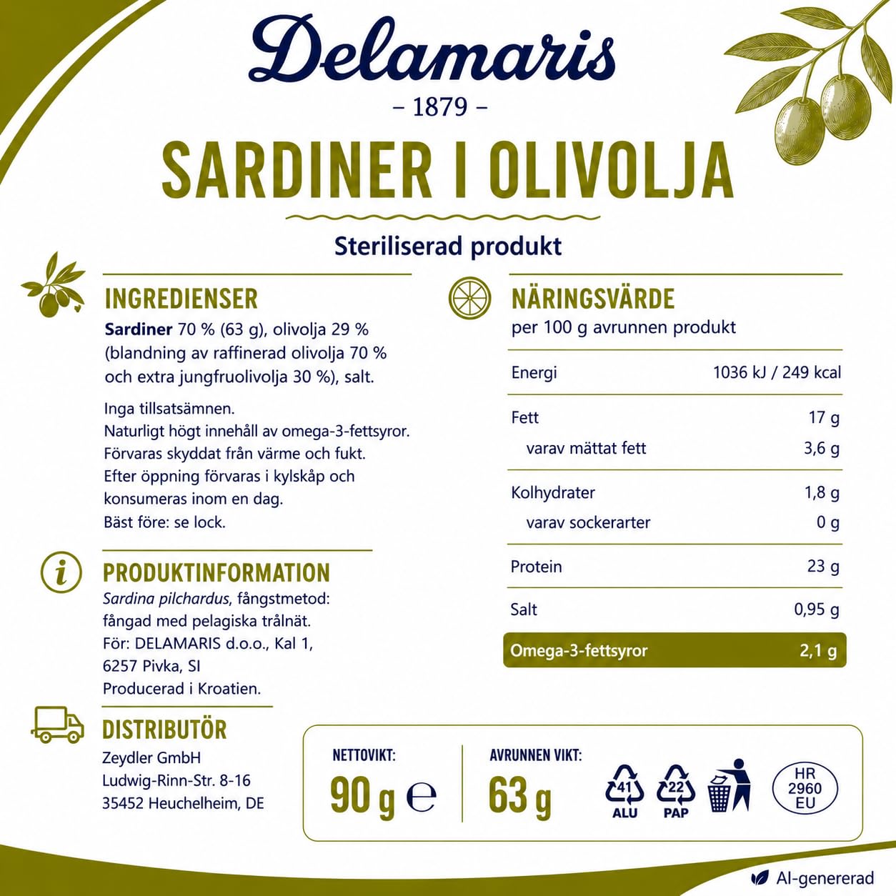 Sardinen in Olivenöl 20x90g 20er-Pack Glutenfrei Omega-3-Fettsäuren