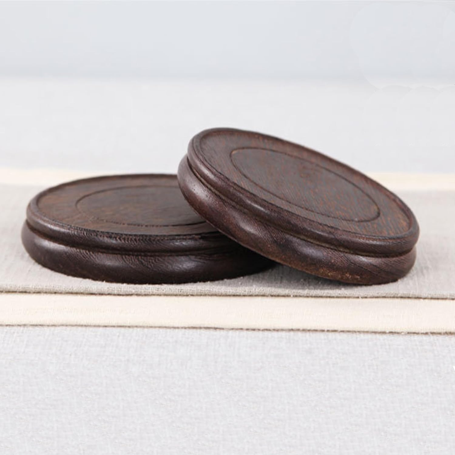 GOLDY&WENDY Oriental Round Carving Crafted Wooden Pedestal, Brown Rosewood Furniture Decoration (4.3" Inside Diameter)