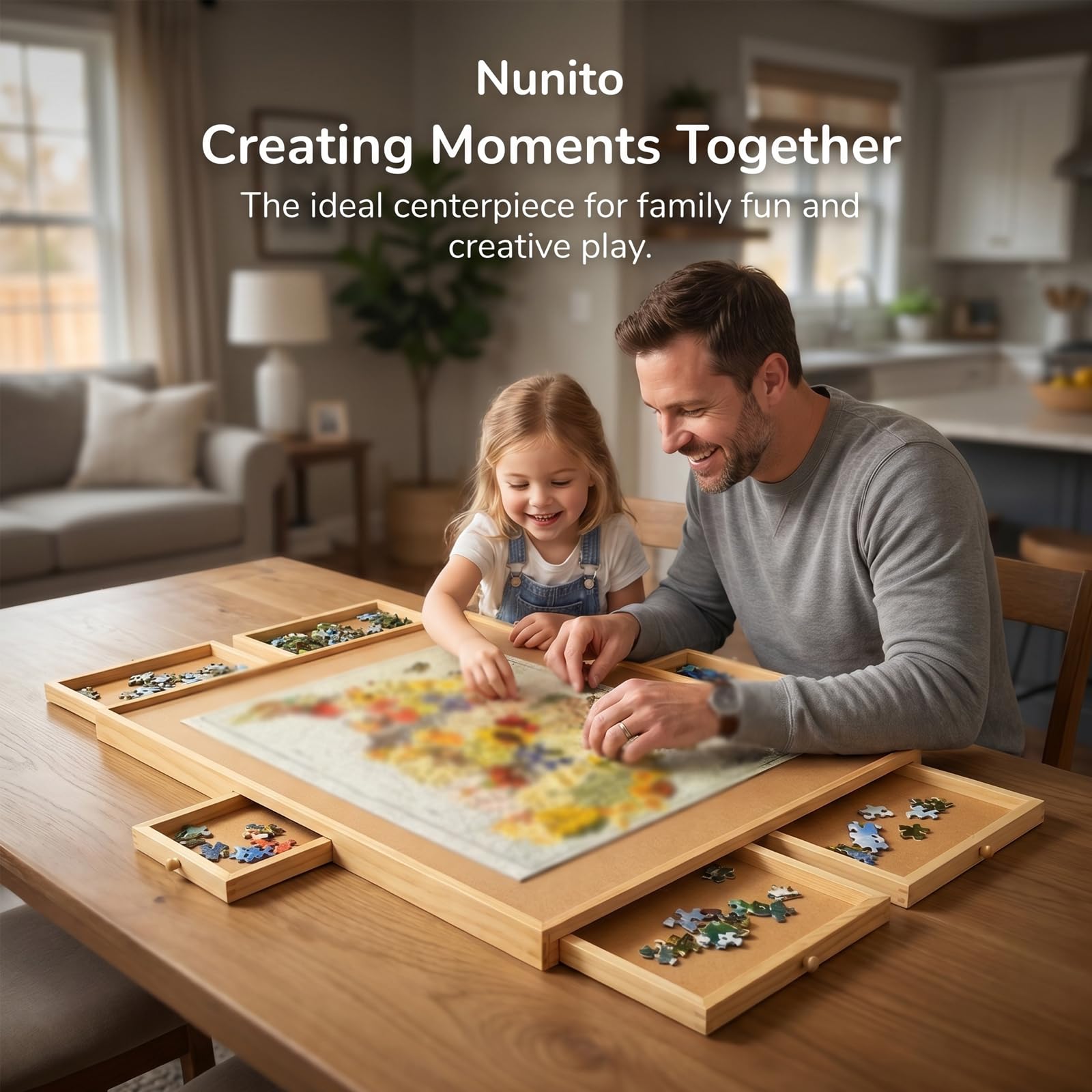 Tavola puzzle in legno con coperchio, tavolo puzzle girevole, tavole puzzle da tavolo e contenitore con 6 cassetti, superfici antiscivolo, risparmiare spazio, per compleanni, giochi, adulti e bambini