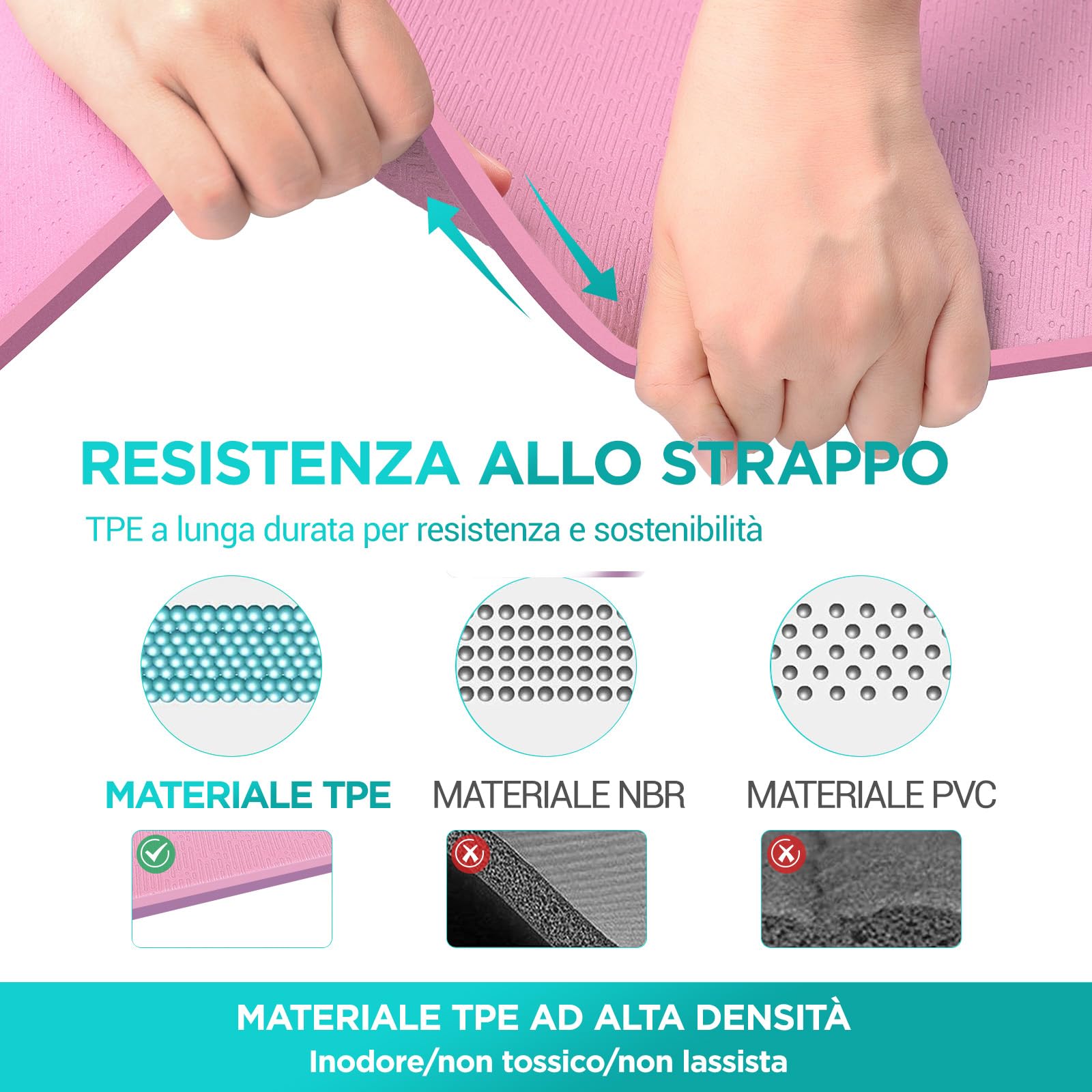 OUTDOUSE Tappetino Yoga,Tappetino Palestra TPE,Tappetino Yoga Antiscivolo,Tappetino Pilatesper Palestra,Pilates,Fitness,Sport Mat,183x61cm