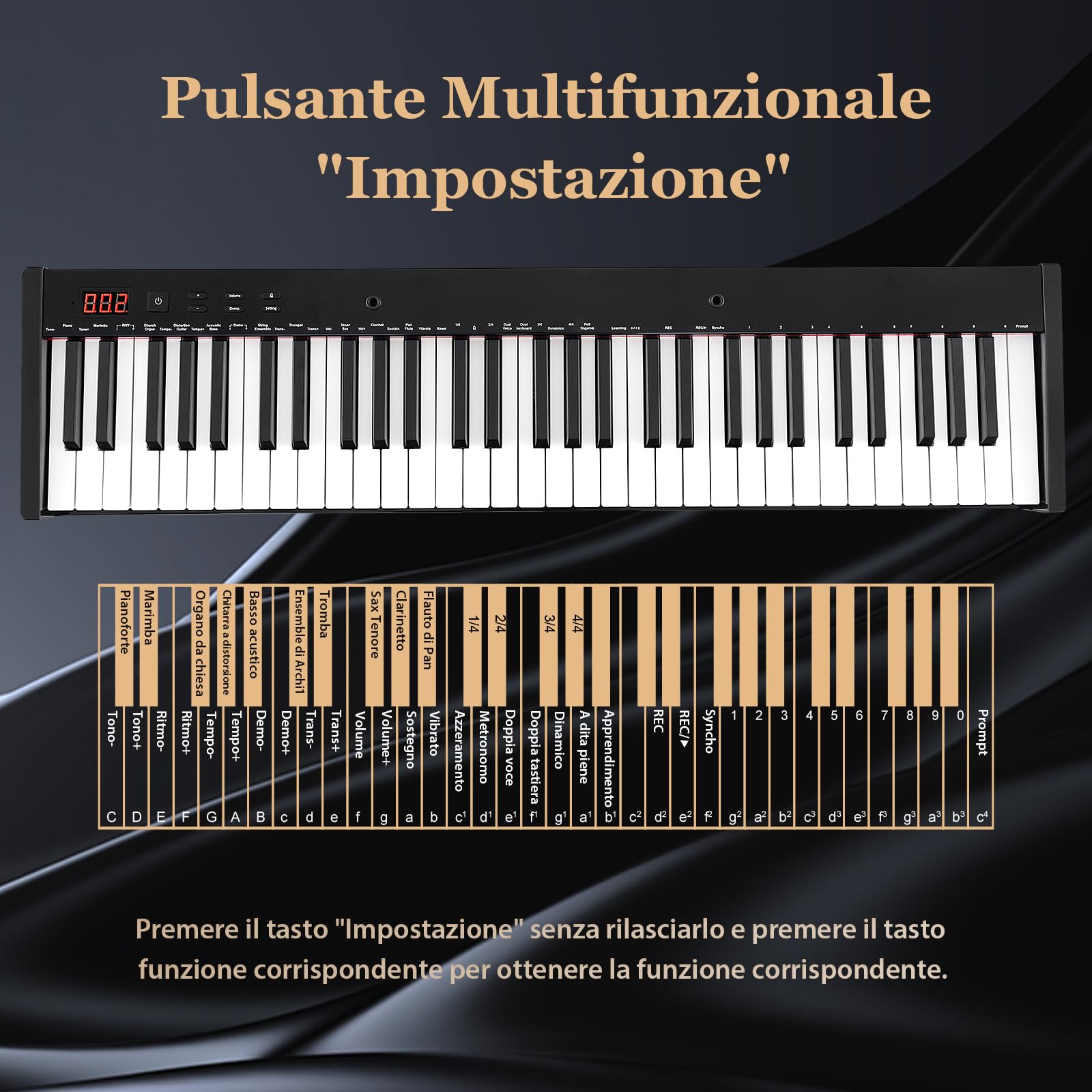 COSTWAY Set Pianoforte Digitale 61 Tasti, Tastiera Musicale con Sgabello Portatile, Pianoforte Elettronica con Supporto, Pedale Sustain, MIDI, USB e Funzione di APP Bluetooth