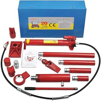 20 Ton Porta Power Hydraulic Jack 2M(78.7inch) Welded Car Bottle Auto Body Frame Repair Kit Air Pump Lift Ram for Load Truck Bed Unloader Farm and Oil Hose Hydraulic Ram Equipment Construction