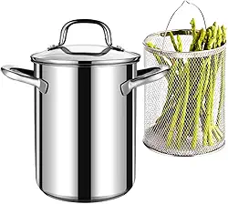 Panela de espargos, panela de macarrão de 4 litros com cesta de coador, panela a vapor de aço inoxidável para espaguete, ovos cozidos, fritura profunda de camarão para batatas fritas