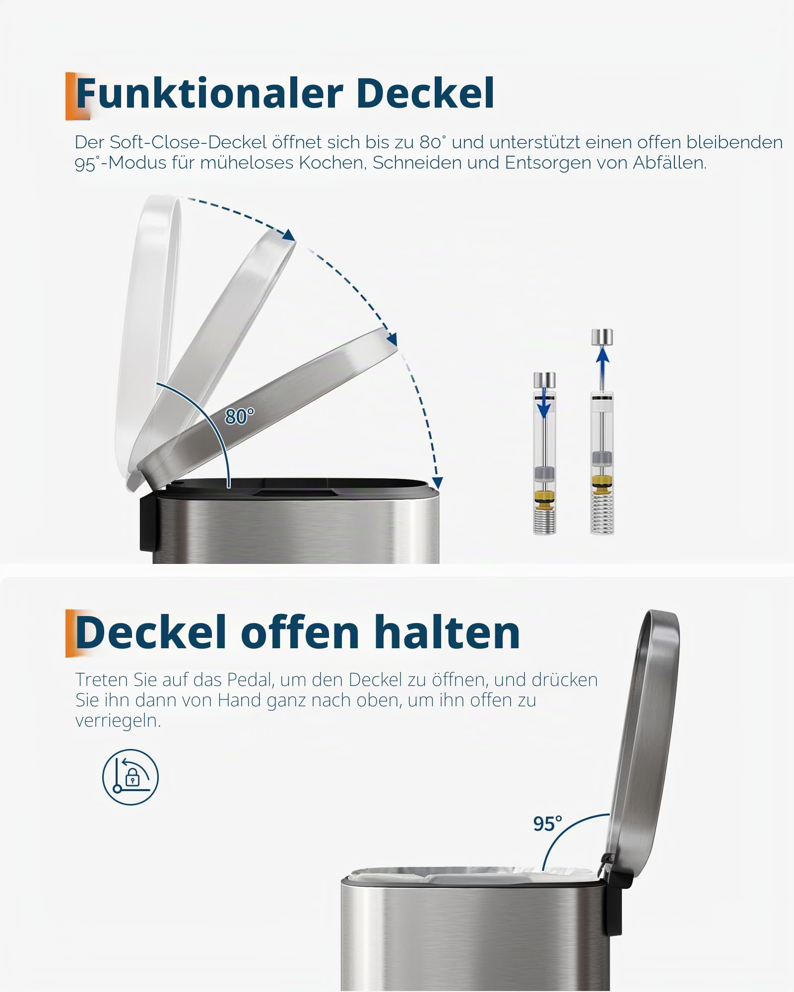 Garvee 50L Mülleimer Edelstahl, Ovaler Treteimer für Küche & Büro, Silberner Abfalleimer mit Soft-Close Deckel und Fußpedal, Rostfrei & Anti-Fingerabdruck, 50 Liter Fassungsvermögen