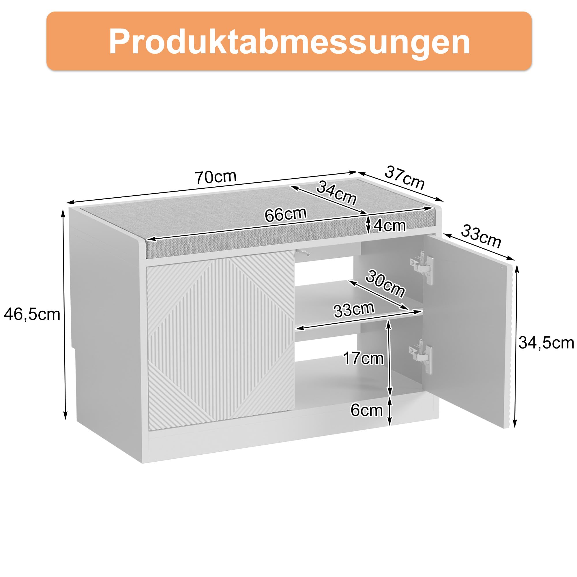 UEV Sitzbank mit Klappe, Sitzhocker mit Stauraum,Sitztruhe mit Sitzkissen,Schuhregal Schuhablage Schuhschrank für Wohnzimmer Schlafzimmer Flur (Weiß)
