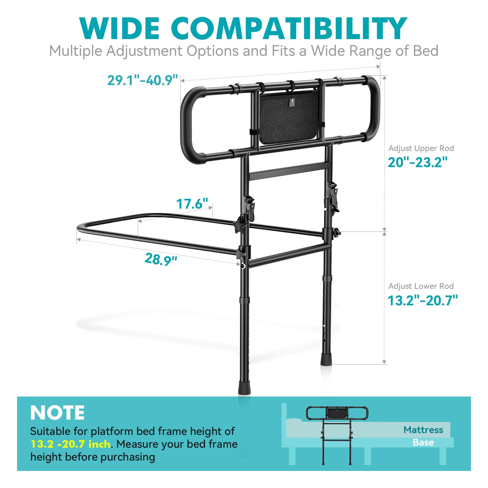 FORTEMOTUS Sponde Letto Anziani, Barriera Letto con Regolabile Sponde Ribaltabile, Borsa, Anticaduta y Supporto per Alzarsi dal Letto per Adulti, Disabili (Spessore Materasso 15-40 cm)
