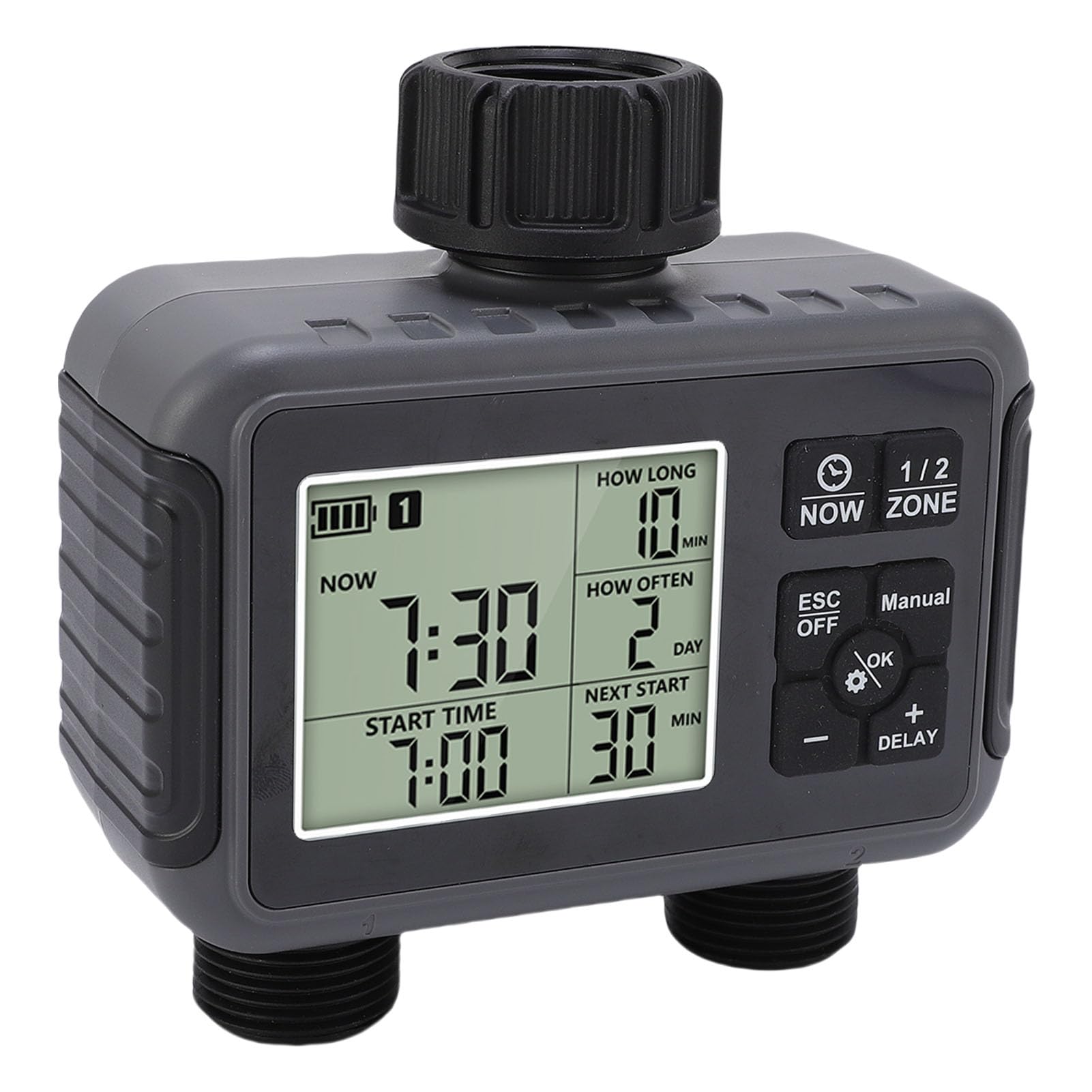 Timer per Irrigatore, Timer per Tubo dell'acqua a 2 Zone da Esterno con Display LCD e Temporizzazione Intelligente, Controller di Irrigazione del di Irrigazione Automatico per Prato e