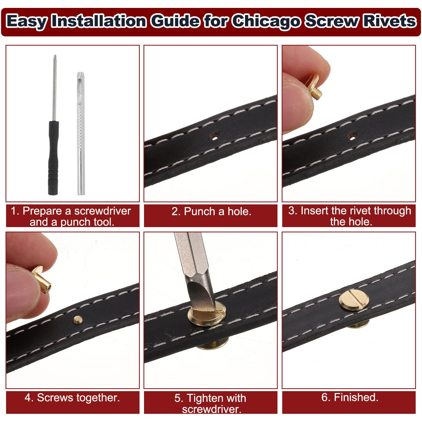 PATIKIL M5 Chicago Screw Rivets 110 Sets Metal Phillips Head Binding Screws Post Nail Rivet Stud Screw for Leather Jacket Belt Bag DIY Craft Bookbinding - Image 4