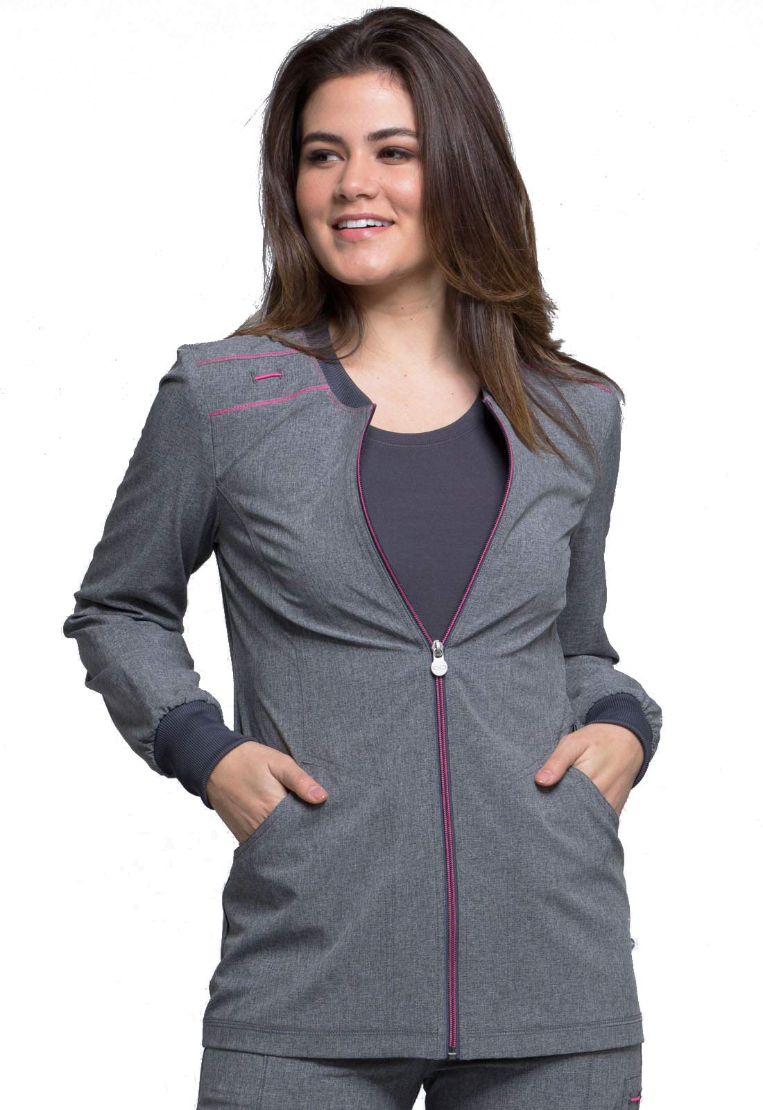 Cherokee Infinity CK340A Zip Front Warm-Up Jacket Heather Grey X-Large