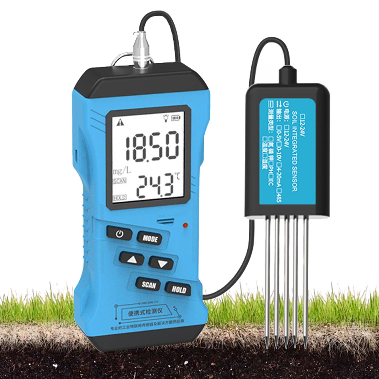Probador de suelo - Medidor de humedad, pH, NPK, temperatura y conductividad 7 en 1 con pantalla LCD retroiluminada para pruebas precisas de fertilidad del suelo
