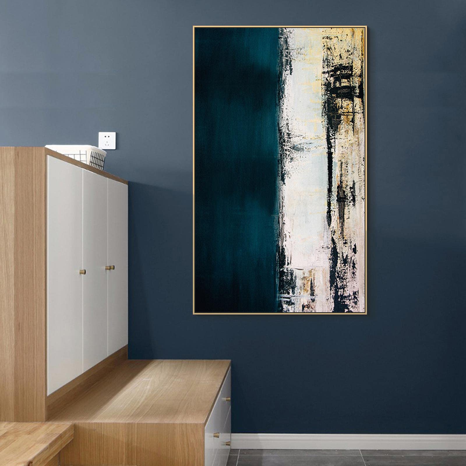 Abstrakcyjna Vintage zielona farba malarstwo nowoczesne Nordic płótno moda zdjęcia ścienny salon duże zielone plakaty drukuje 80x160cm bezramowe