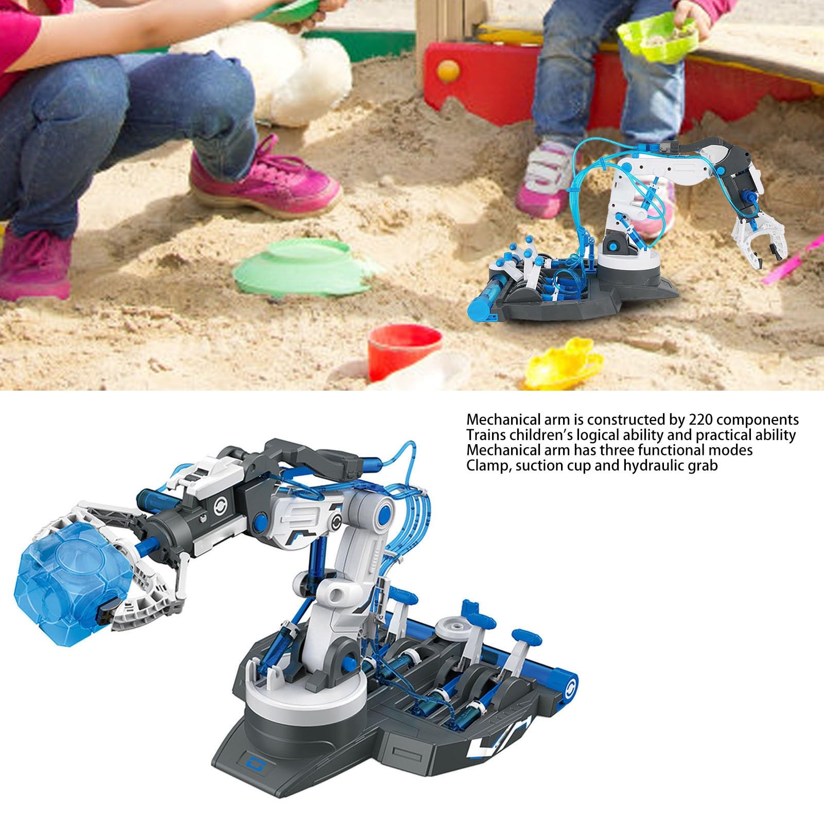 Kit Braccio Robot Idraulico, Giocattolo Braccio Meccanico per | Non Sono Necessarie Batterie, Idraulico Alimentato Ad Acqua, Base Girevole a 270°, Include Morsetto e Ventosa