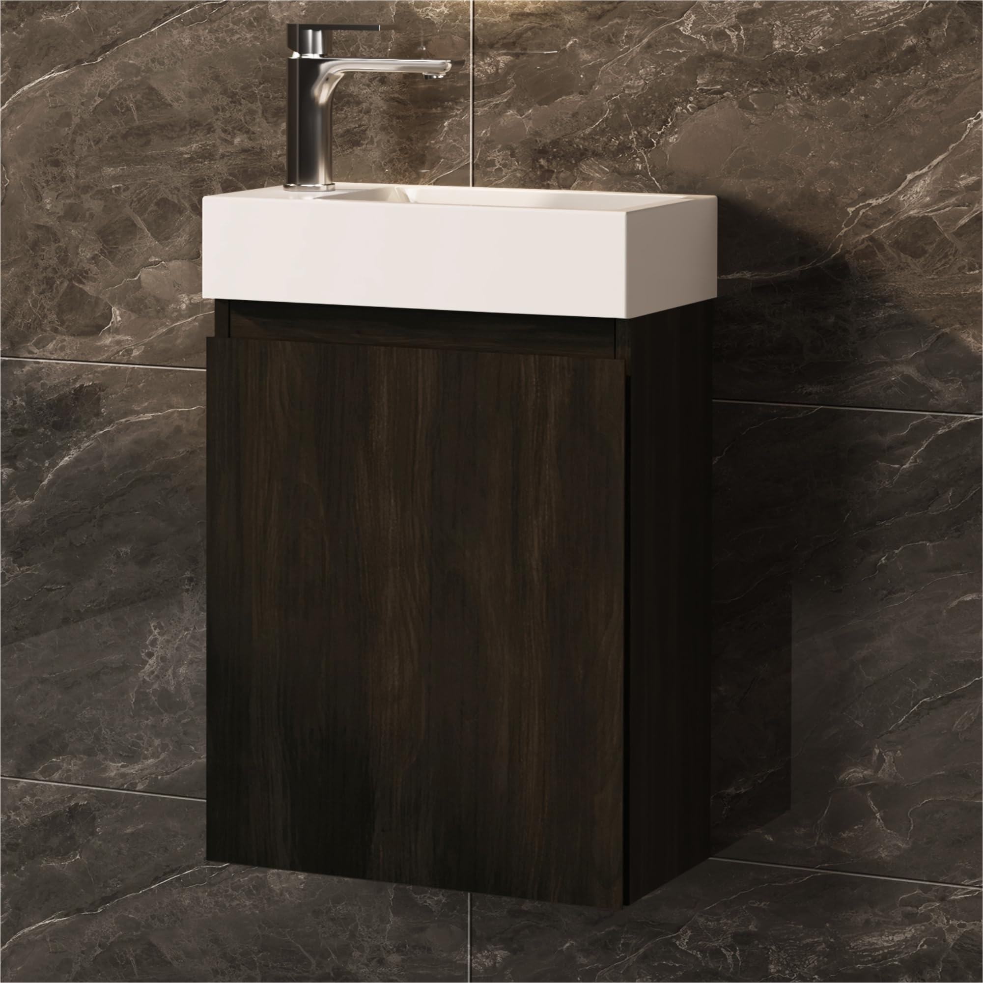 Waschtisch mit Unterschrank 40 cm- Badmöbel Set mit Waschbecken, Vormontiert Waschbeckenunterschrank Klein für Bäder, Gäste WC(Schwarz)