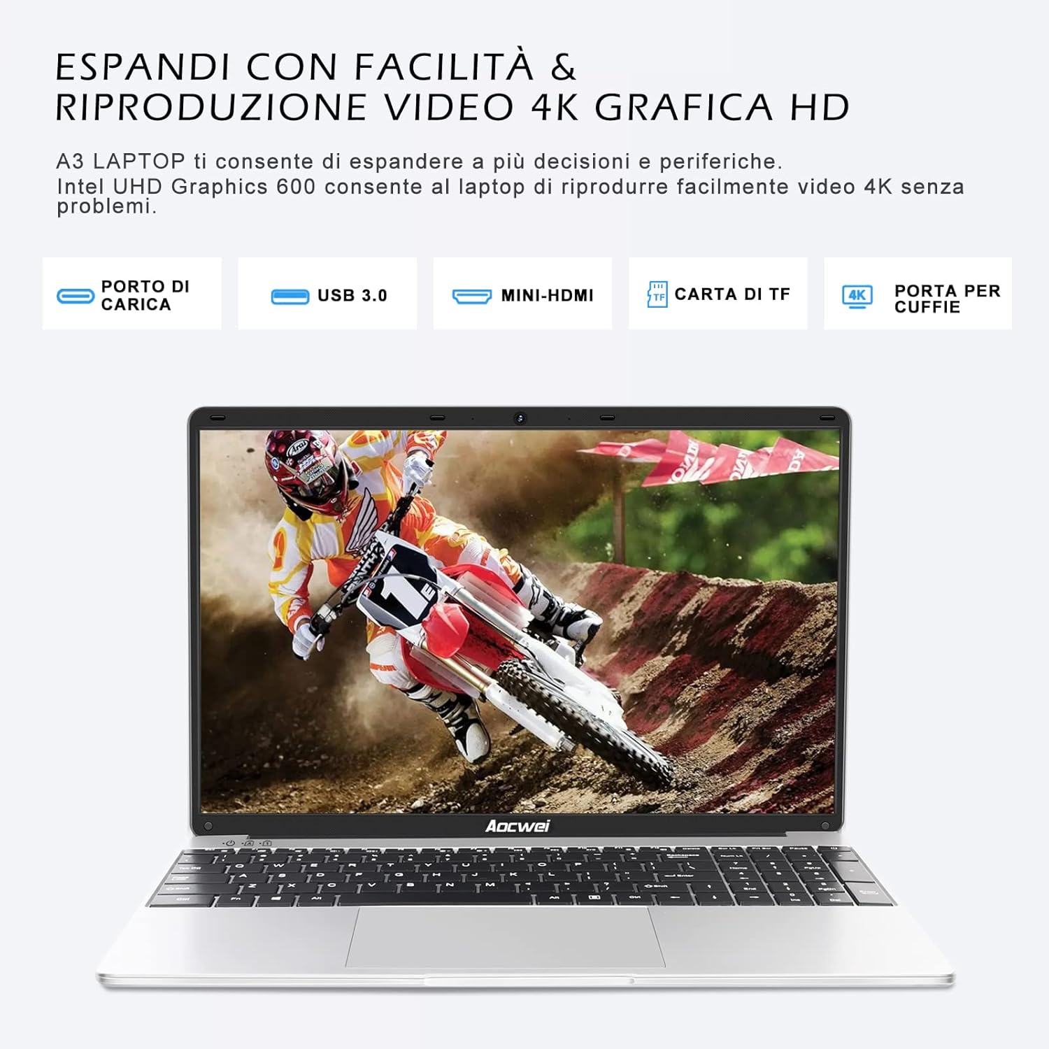 AOCWEI PC Portatile 15.6 pollici 6GB RAM 256GB ROM SSD Estensioni Windows 11 Notebook 2.4G+5G WiFi BT 4.2 1080 FHD USB HDMI con Adesivi per Tastiera Italiana Mouse Senza fili-Argento AOCWEI PC Portatile 15.6 pollici 6GB RAM 256GB ROM SSD Estensioni Windows 11 Notebook 2.4G+5G WiFi BT 4.2 1080 FHD USB HDMI con Adesivi per Tastiera Italiana Mouse Senza fili-Argento