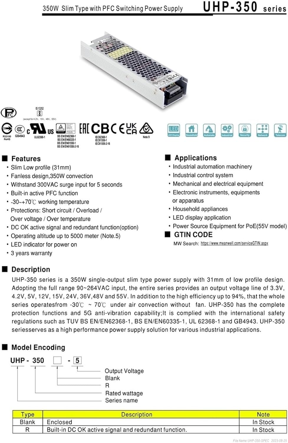 350W Switching Power Supply UHP-350-5 UHP-350-12 UHP-350-15 UHP-350-24 UHP-350-36 UHP-350-48(UHP-350-48)