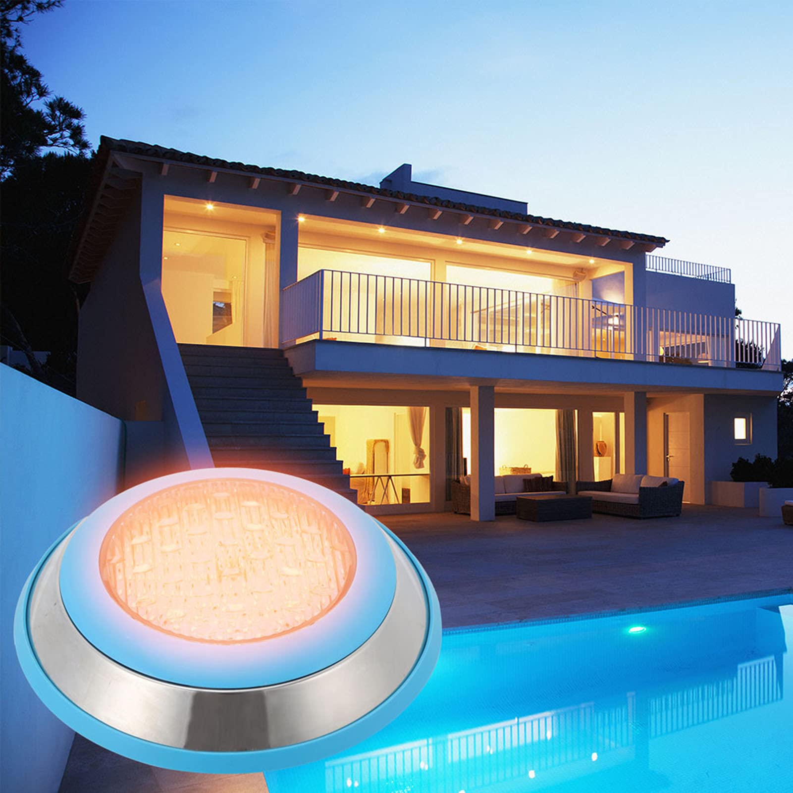 Garosa Lampada Subacquea in Acciaio Inossidabile IP68 Impermeabile, Lampada Subacquea a Parete a LED da 15W per Fontane da Piscina, Controllo RGB con Telecomando, Voltaggio Sicuro AC12V