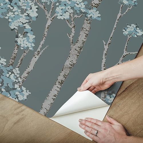 Miniatura 3 de RoomMates RMK12344PLW Birch Grove - Papel tapiz para despegar y pegar, azul, marrón, gris
