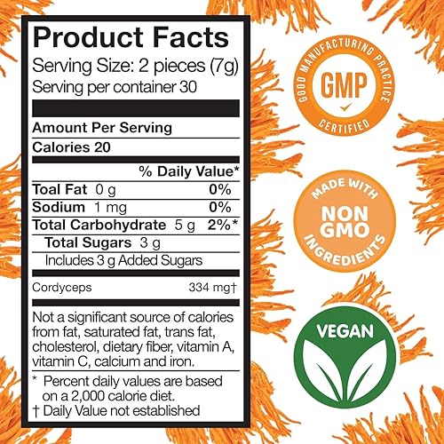 Miniatura 4 de Safer Products Cordyceps - Gomitas de hongos, pueden apoyar la energía, la resistencia y la resistencia, sabor a mango tropical, veganas, sin OMG,