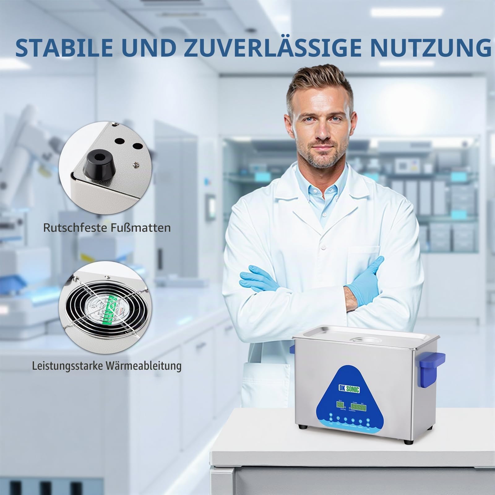 DK SONIC Ultraschallreiniger 4L, 120W Professioneller Ultraschallreinigungsgerät mit Heizung und Timer, Digitaler Steuerung und Korb, Mehrere Funktionen für Schmuck, Brillen, Ketten, Uhren
