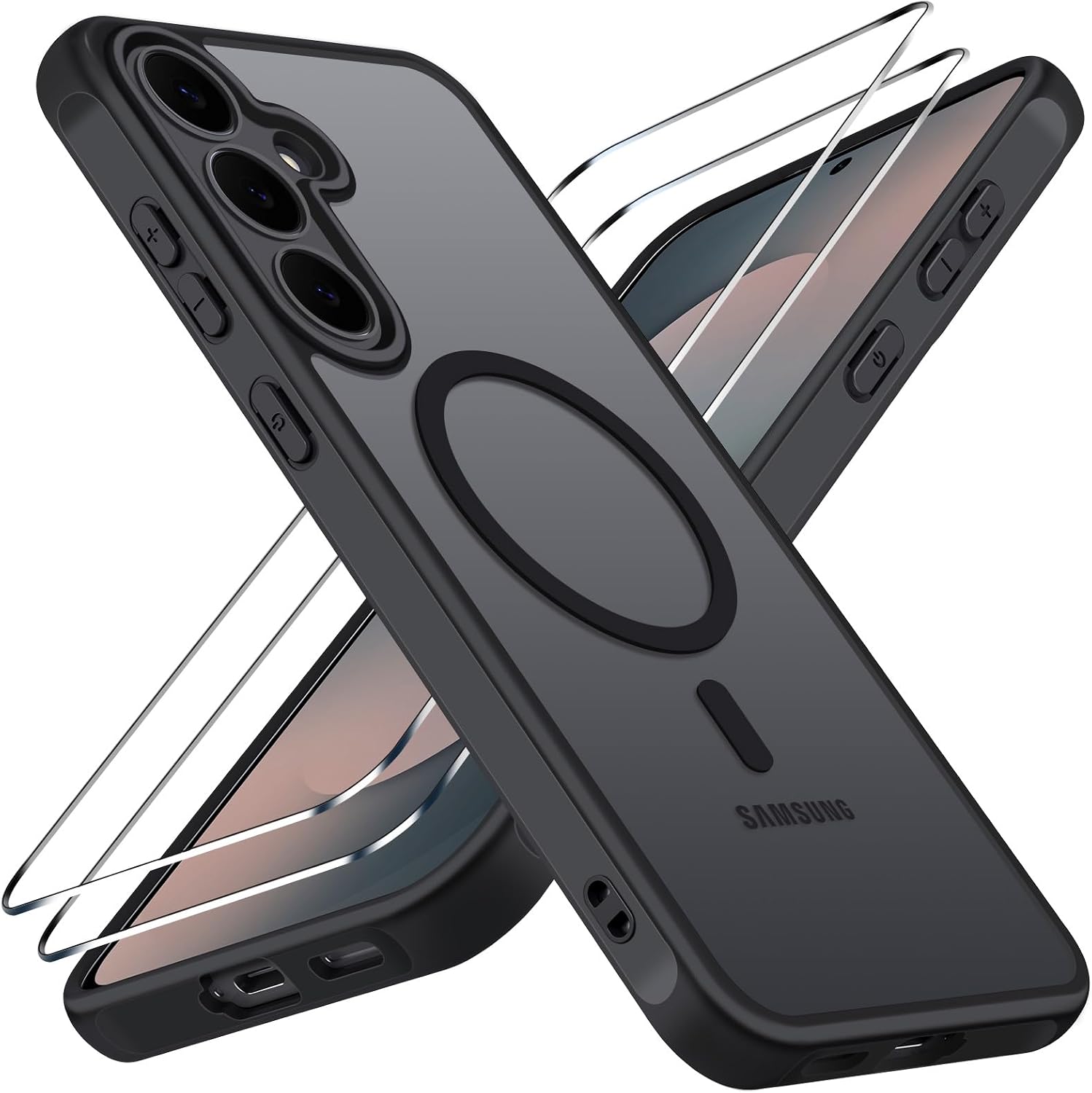 iVoler Magnetyczne etui do Samsung Galaxy S25 FE 5G z 2 sztukami szkła hartowanego, [Odporne na wstrząsy klasy wojskowej] Półprzezroczyste matowe cienkie etui Anti-Odciski palców MagSafe, Matowe