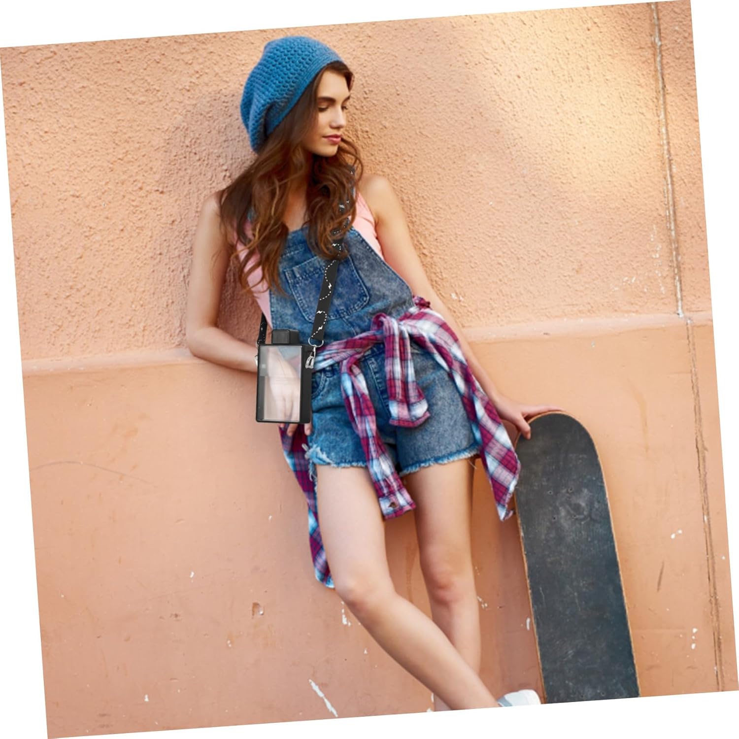 Flat Water Bottle Stylish Rectangular Design with Strap Portable Sports Water Bottle for Exercising and Outdoor Use and Space-saving for Women