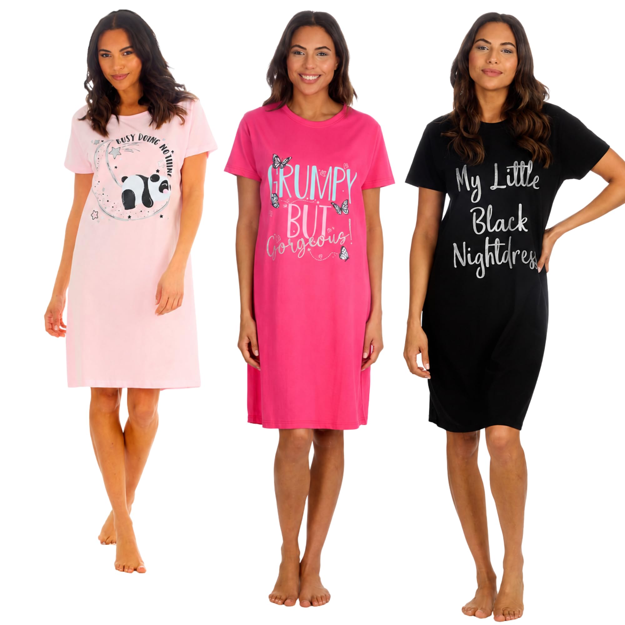 Insignia Women's 3 Pack Set 1 Short Sleeve Jersey Nightshirts Nightie Nightdress (, 16-18)