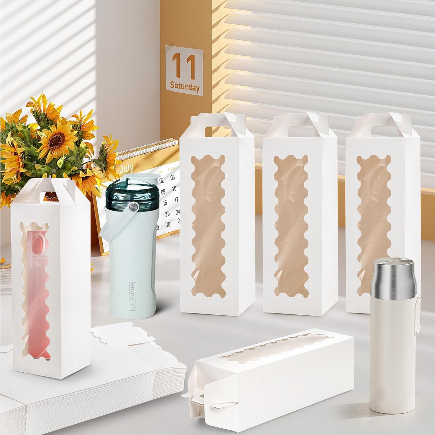 Tlence 50 Pack Gift Box for Sublimation, Transparent Tumbler Wrapping Boxes, Glass Packaging Exhibition Box with Handle, Heat Press Blank Boxes for 20oz/30oz Wine Bottle Cup Jars, Birthday Presents - Image 6