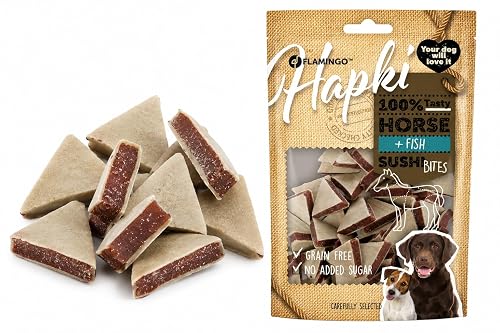 Snacks para Perros - Hapki Cubos de Sushi con Caballo y Pescado - Sin Cereales - 85 g - Flamingo