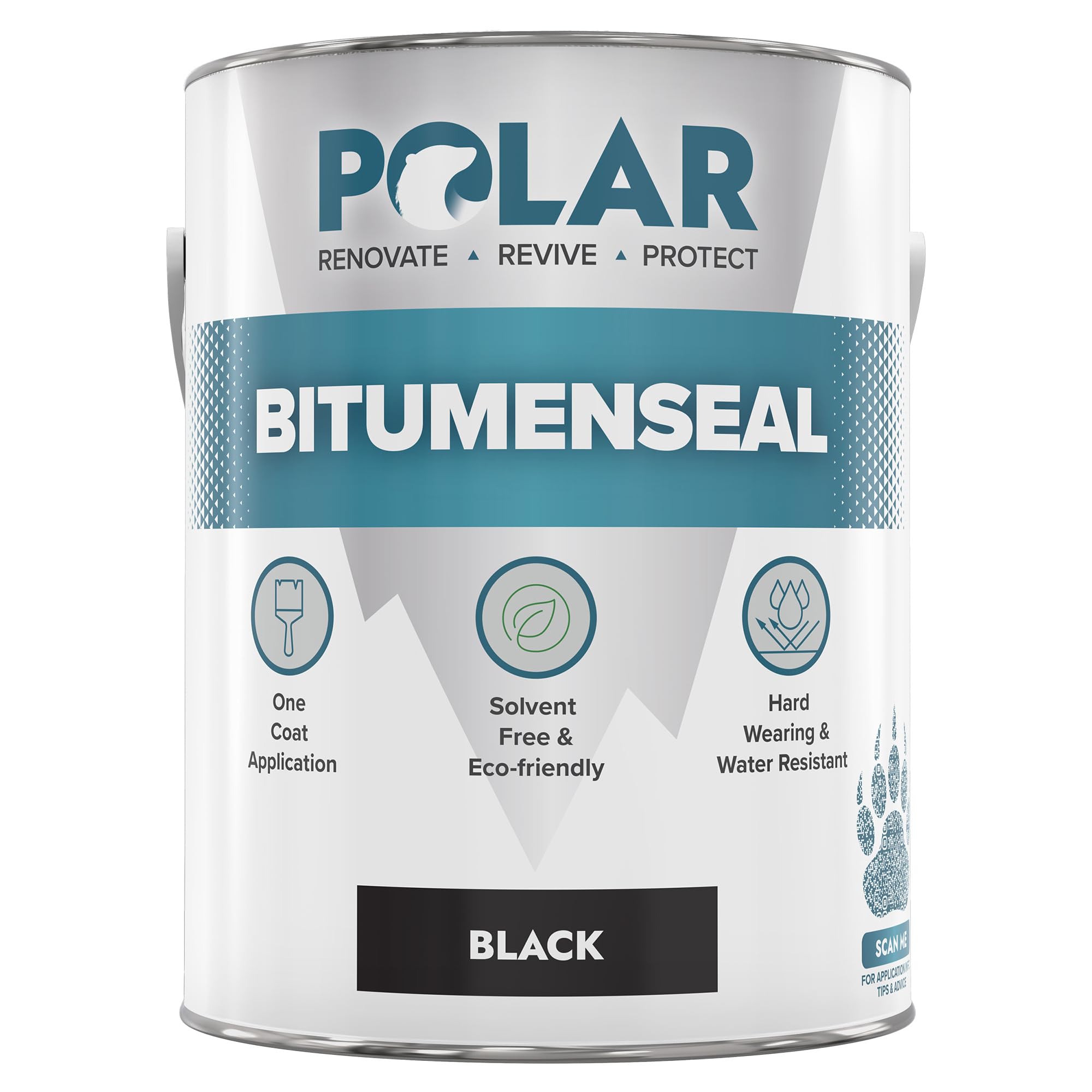 Polar Specialist Coatings Black Polar Bitumenseal Paint - 5Kg - Instant Waterproof Bitumen Roof Sealant - Ideal For Leaks, Cracks & Pitched Roof Repair - Concrete, Brick, Asphalt, Drainpipes & Gutters - Easy To Apply