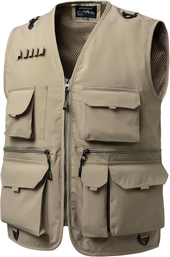 Men's Utility Multi-Pocket Vest Lightweight Mesh Lined Outdoor Fishing Hiking Safari Sleeveless Jackets