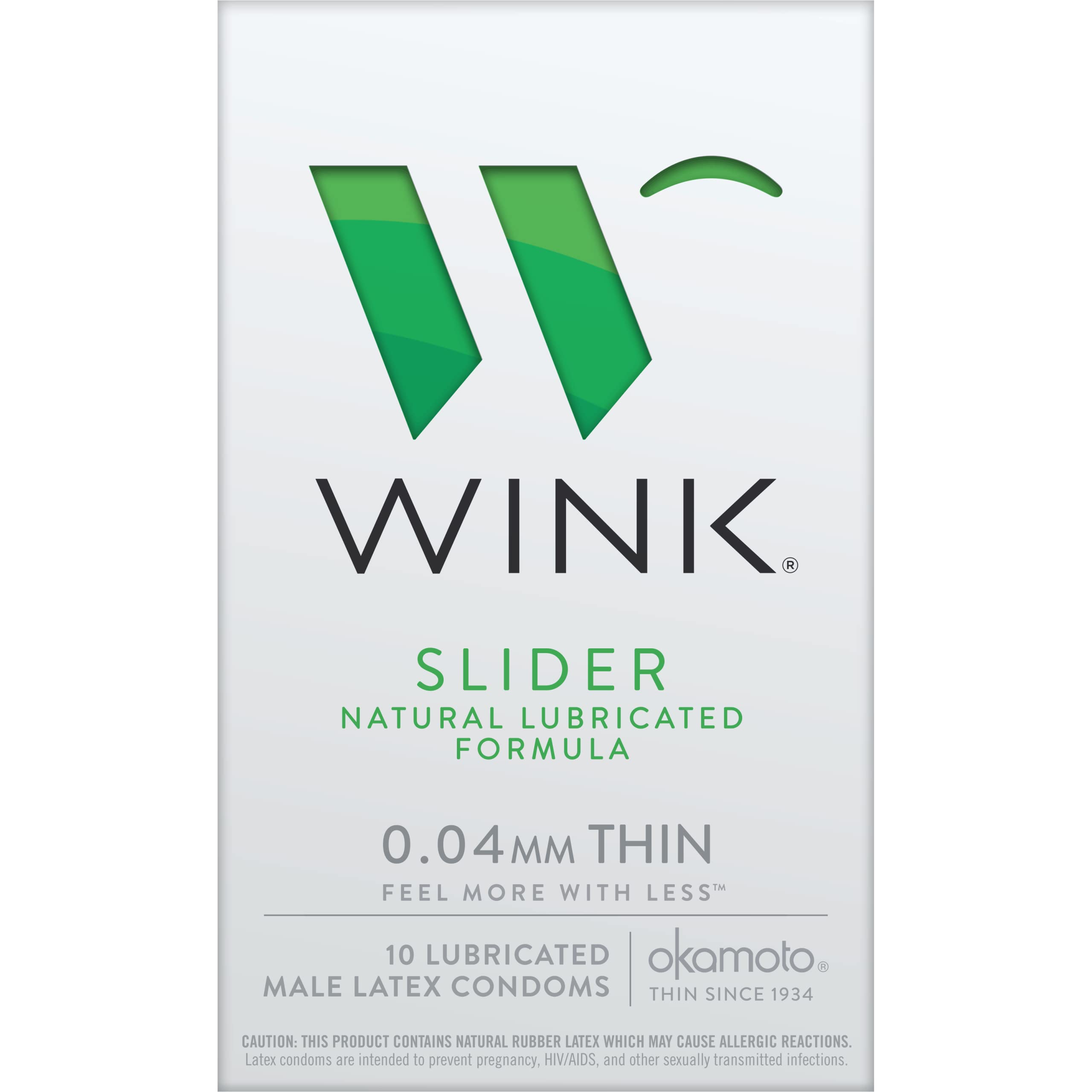 Wink Slider Condom Bundle with a Classy Brass Pocket Case, 0.04 mm Thin Natural Lubricated Latex Condoms-10 Count