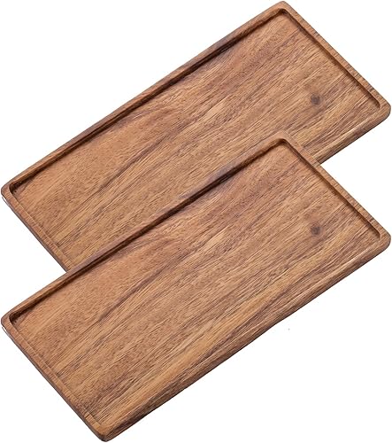 Vandroop Bandeja de madera para servir, pequeñas bandejas decorativas para fiestas, aperitivos, técafé y queso, juego de 2 tablas de madera hechas a