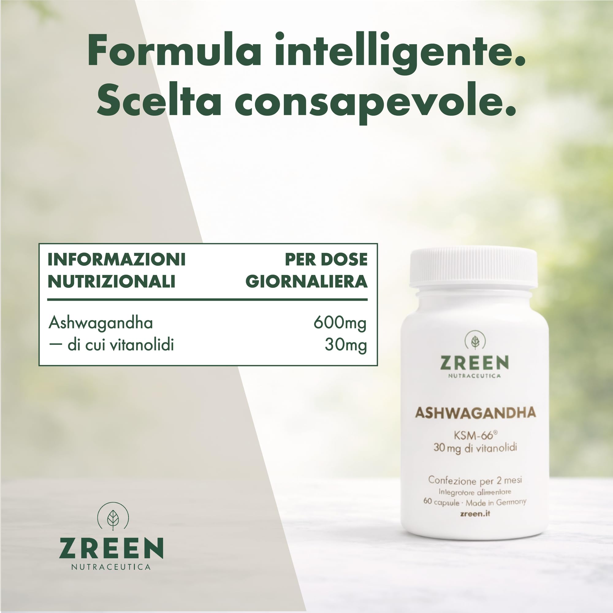 Ashwagandha KSM-66 – 30 mg di Vitanolidi – 60 Capsule HPMC – 2 Mesi – Prodotto in Germania – Integratore Alimentare