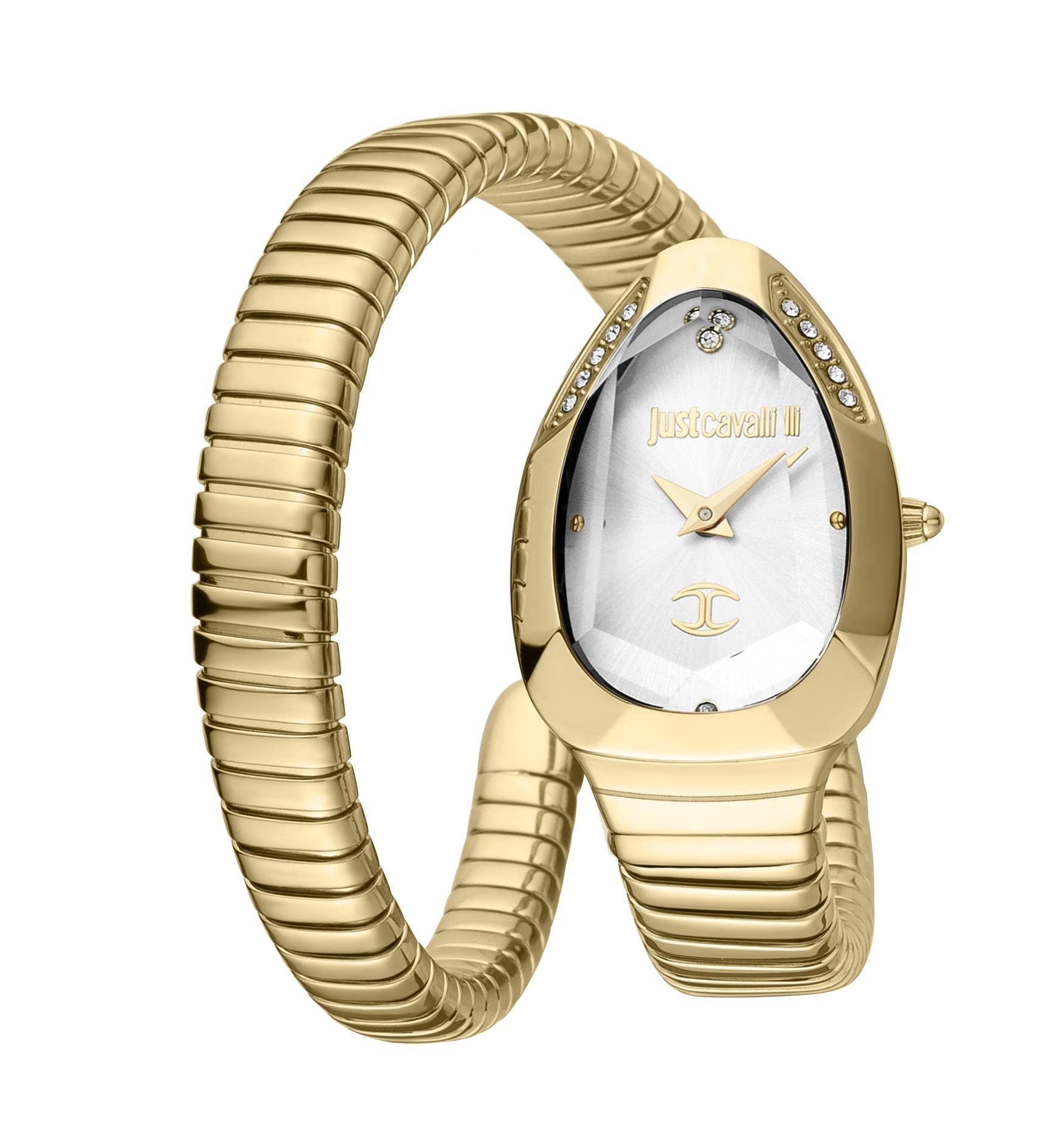 Just Cavalli Stone Studded Bracelet Analogue Gold Watches Oval Silver Dial Wrist Watch for Casual/Party/Wedding for Girls/Women - JC1L208M0035 (B09SB6KCXY) Amazon Price History, Amazon Price Tracker