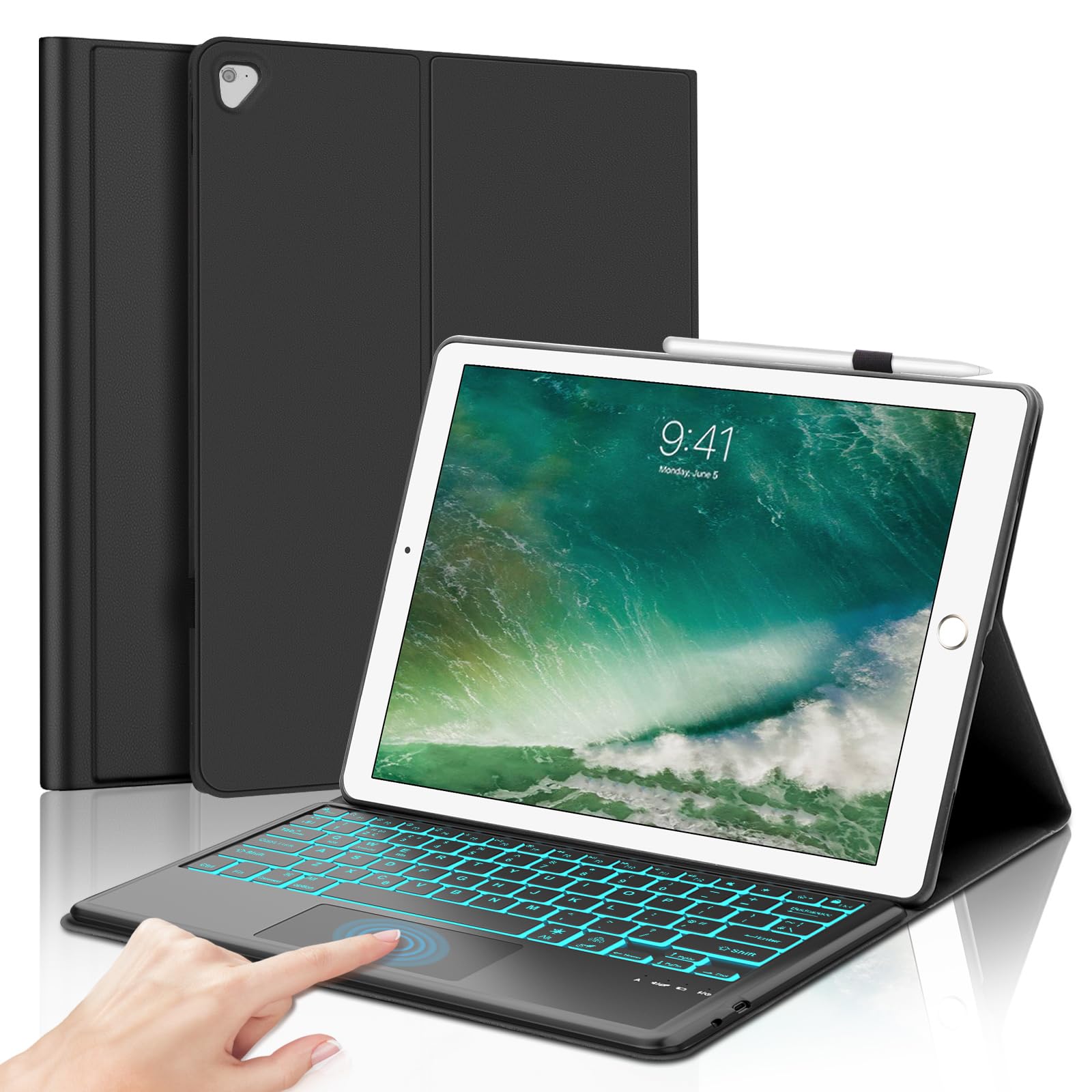 SENGBIRCH iPad Pro 12.9 Trackpad Keyboard Case for 2015 1st Generation / 2017 2nd Generation, Detachable Keyboard Case for iPad Pro 12.9 Keyboard Case 2015/2017 1st & 2nd Generation, Black