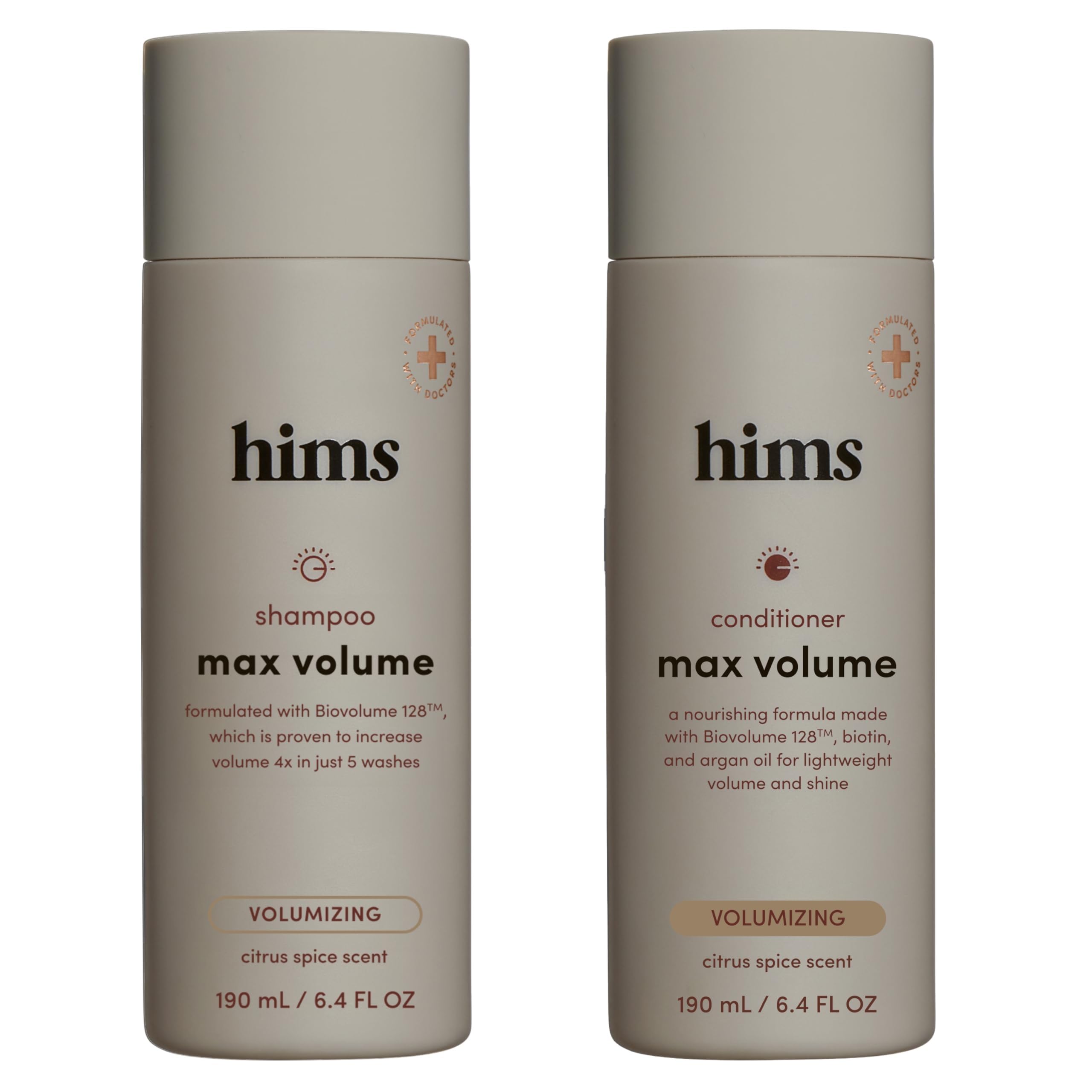 – hims Max Volume Men's Shampoo & Conditioner Set - Volumizing Natural Shampoo and Conditioner for Men - Adds Volume, Shine & Bounce - Citrus Spice - 2 x 6.4 fl oz