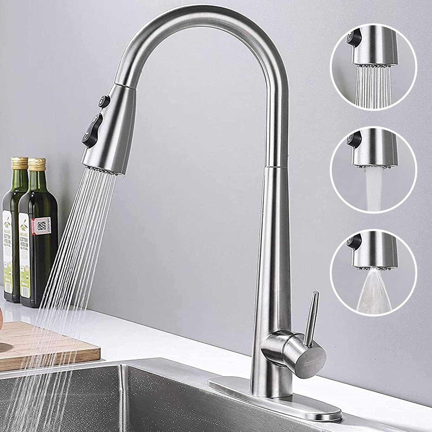 Commercial Pull Down Sprayer Kitchen Sink Faucet,Modern Stainless Steel Single Handle Spring ...