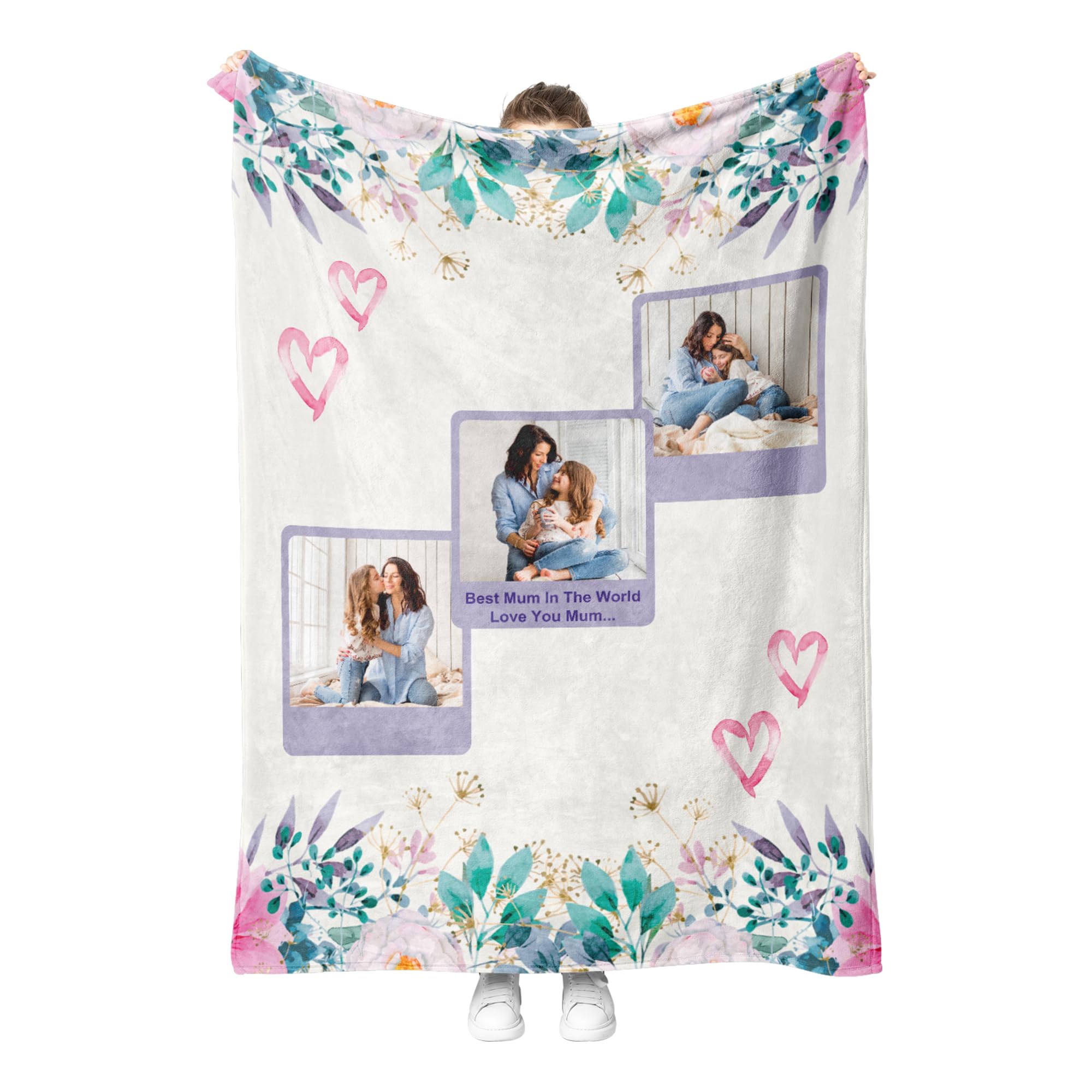 Print Maniacs Women's 3.3 Photo Personalised Mothers Day Unique Gifts For Mum,Throw Stamp Blanket Gifts For Stepmum Grandma ,Mum Birthday Presents For Mothers Day Christmas Anniversary
