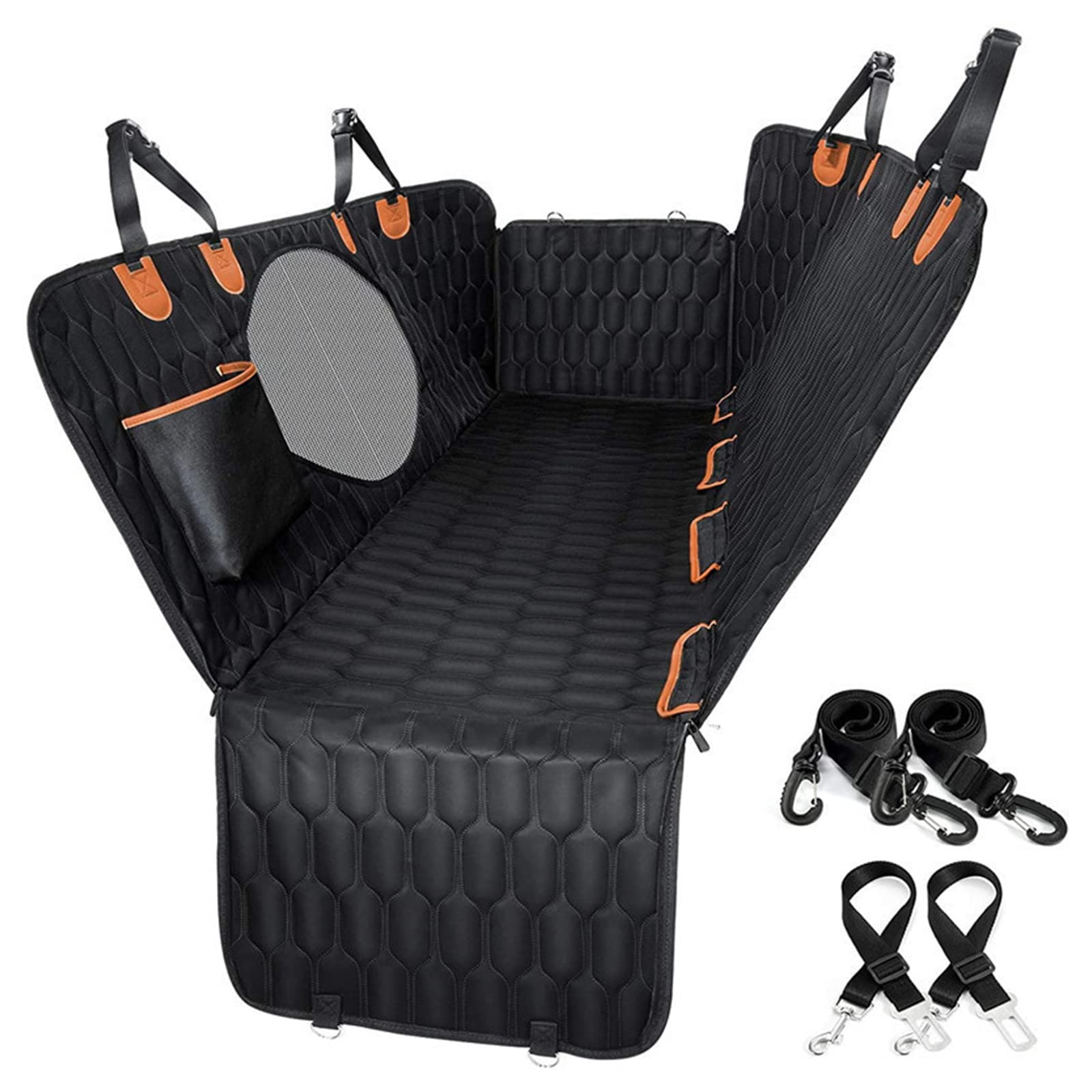 Funda Asiento Coche Perros Y Cinturón De Seguridad,Protector Asiento Coche Perro con Malla,Impermeables Y Antideslizantes Alfombrilla Coche Perro para Coche, Camiones, SUV