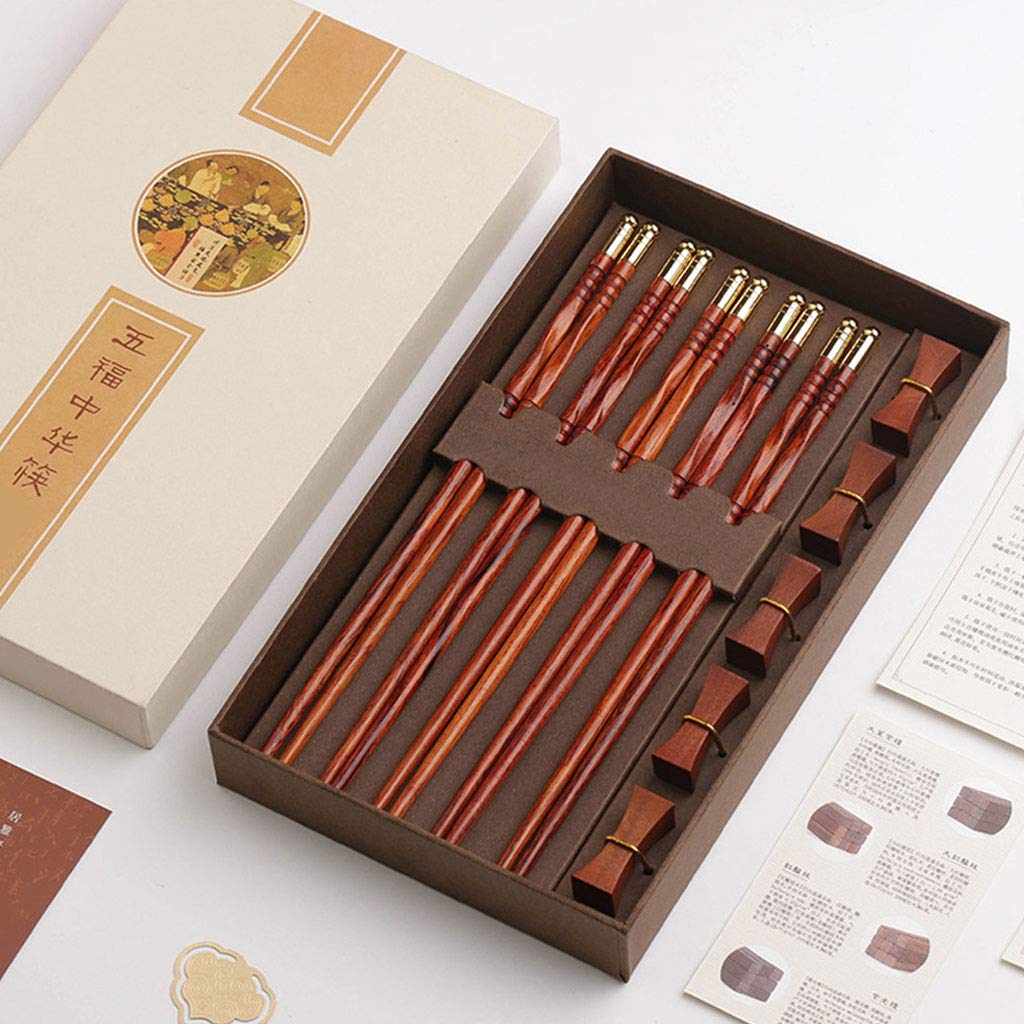 Set de Regalo de Palillos de Madera Reutilizables con Estuche, Palillos japoneses para Sushi, Palillos Chinos de Lujo de Madera Natural.，A