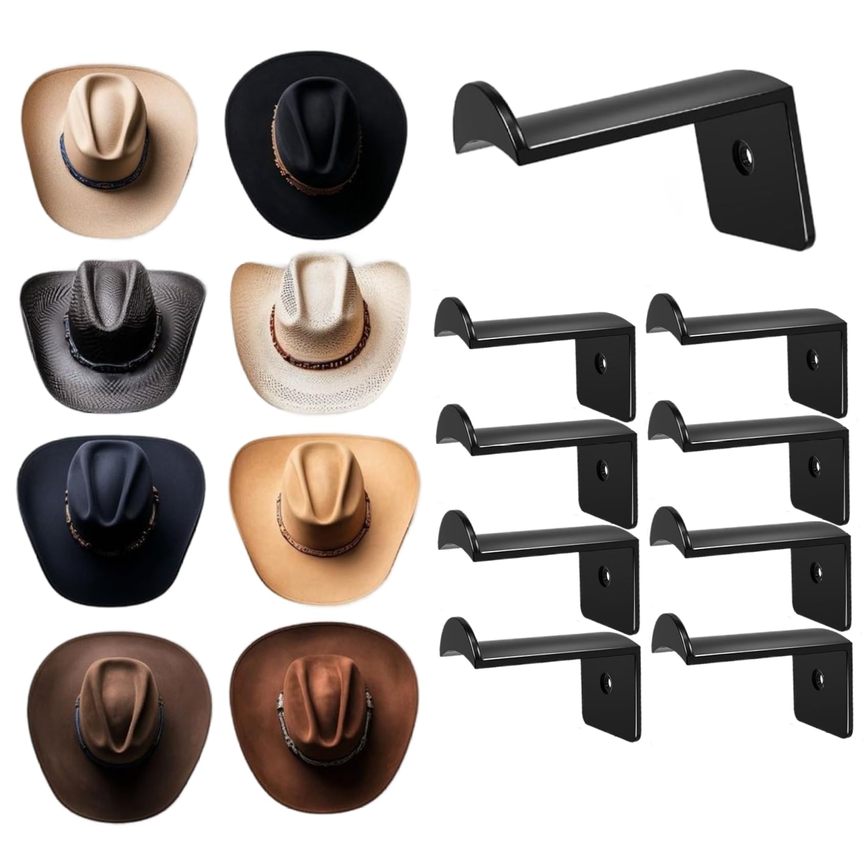 Takingup Cowboy Hat Rack, 8Pcs Strong Hold Plastic Cowboy Hat Holder Hooks, Multi-Use Wall Organizer for Towel Key Scarf Cap and More