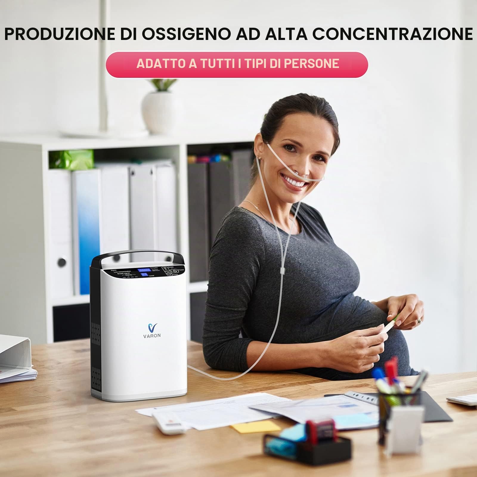 Concentratore di ossigeno portatile, Concentratore di ossigeno portatile 93% ± 3%, flusso regolabile (1-5 velocità), macchina di ossigeno pulsato per casa, viaggi ed esterni (2,95 kg)
