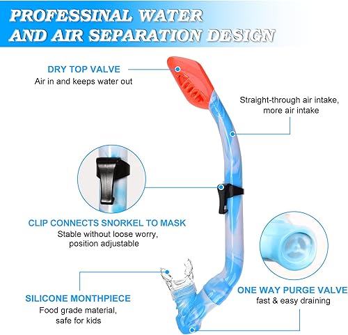 Miniatura 4 de 2 Sets Snorkeling Gear for Kids, Kids Snorkel Set for Ages 6-14, Dry Top Snorkel Mask Set for Youth Boys Girls Junior, Tempered Glass Diving